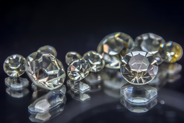 View of gemstones, several diamonds with different sizes
