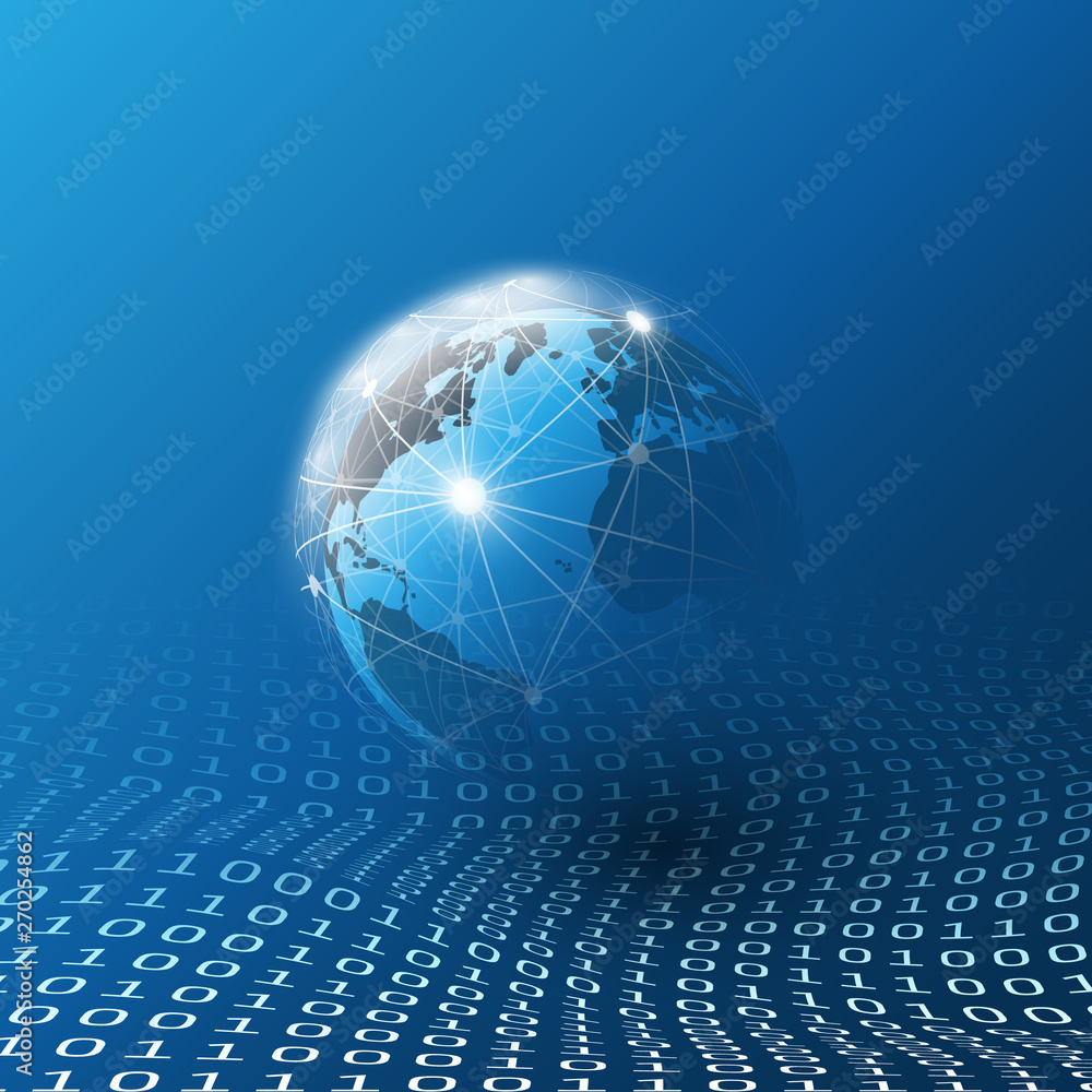 Poster blue cloud computing and global networks concept design for business, it or technology with earth gl