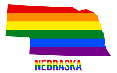 Nebraska State Map in LGBT Rainbow Flag Comprised Six Stripes With Nebraska LGBT Text