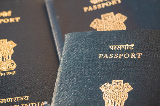 partial and close up of Indian passports. Selectively focused.