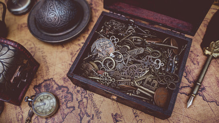 Fototapeta na wymiar Vintage Keys In Treasure Box