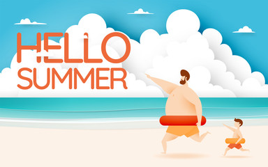 Dad and son with swim ring