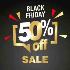 Black Friday 50 percent off sale modern gold black color sticker icon banner