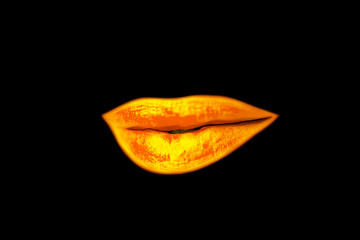 beautiful golden lips love on a black background, abstraction