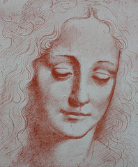 The portrait of the young woman by Leonardo da Vinci in the vintage book Leonardo da Vinci by A.L. Volynskiy, St. Petersburg, 1899 - obrazy, fototapety, plakaty