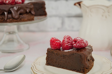 Chocolate cake. Homemade chocolate cake with fresh raspberry. 