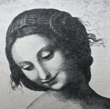 Head of Leda by Leonardo da Vinci in the vintage book Leonardo da Vinci by A.L. Volynskiy, St. Petersburg, 1899