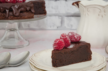 Chocolate cake. Homemade chocolate cake with fresh raspberry. 
