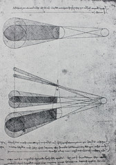 Science sketches. Manuscripts of Leonardo da Vinci. Code C Folio 2 recto in the vintage book...