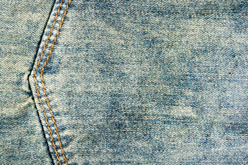 clothing items blue stonewashed faded jeans cotton fabric texture with seams, clasps, buttons and...