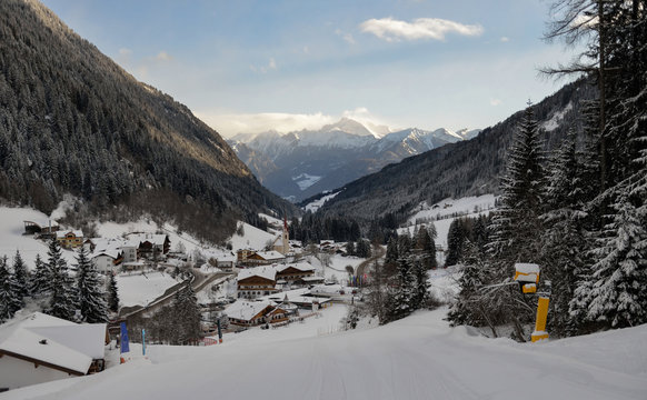 Ski resort in Racines(Ratschings), Vipiteno, Italy. Beautiful winter day in italian Alps.