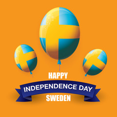 sweden indepedence day celebration banner or poster with greeting text and balloons in sky. vector swedish greeting card.
