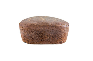 Loaf of black bread on a white background 