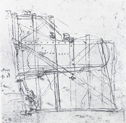 Atlantic code, part of the boat by Leonardo da Vinci in the vintage book Leonardo da Vinci by A.L. Volynskiy, St. Petersburg, 1899