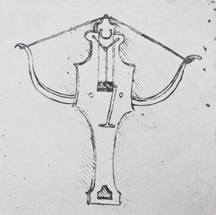 The the sketch of the crossbow by Leonardo da Vinci in the vintage book Leonardo da Vinci by A.L....