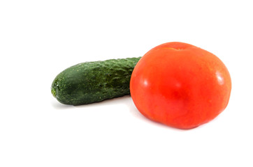 tomato and cucumber isolated on white background