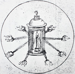 The sketch of mechanism by Leonardo da Vinci in the vintage book Leonardo da Vinci by A.L....