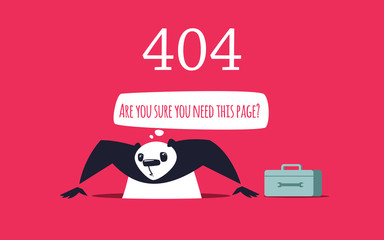 Angry repairer Panda standing in the hole and asking user. 404 error page funny concept.