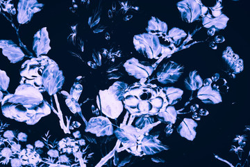 Beautiful tree bird and flowers art paintings color blue white and black pattern background and wallpaper