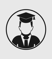 Male graduate student profile icon with gown and cap. Flat style vector EPS.
