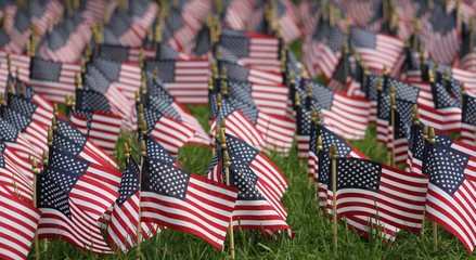 Fototapeta premium American Flags in a Large Group