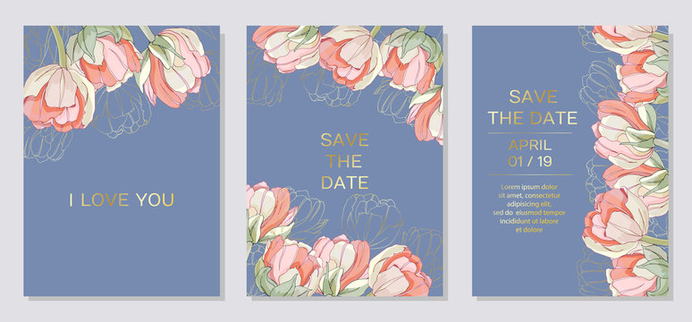 Elegant floral invite set modern card in tulips