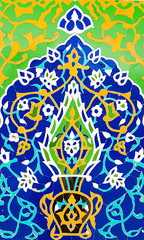 traditional Uzbek pattern on the ceramic tile on the wall of the mosque, background