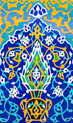 Fototapeta premium traditional Uzbek pattern on the ceramic tile on the wall of the mosque, background