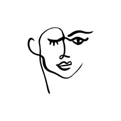 Simple hand drawn black and white trendy line drawing face. Abstraction. Monochrome print for clothes, textile and other. Vector - obrazy, fototapety, plakaty
