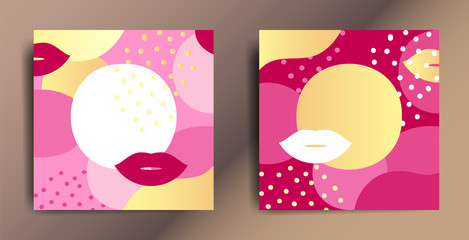 Set of two bright color beauty square banners with graphic elements and place for text. 