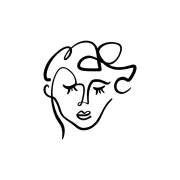recommend clip art: Simple hand drawn black and white trendy line drawing face. Abstraction. Monochrome print for clothes, textile and other. Vector