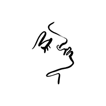 recommend clip art: Simple hand drawn black and white trendy line drawing face. Abstraction. Monochrome print for clothes, textile and other. Vector