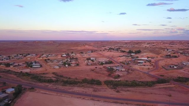 Aerial pushing in to the opal mining town of Coober Pedy, Austrailia