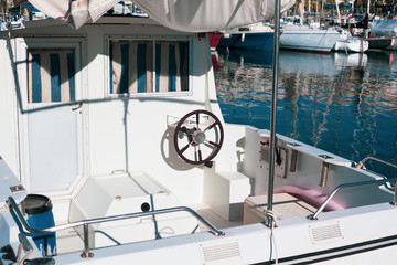 View of yacht in Marina of Cannes, France