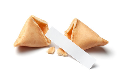 Chinese fortune cookies. Cookies with empty blank inside for prediction words. Isolated on white...