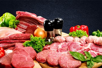 Fresh Raw Meat Background with vegetables