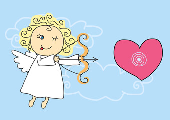 Dear angel, aim the arrow at the heart. Vector illustration.