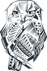 owl drawing black and white