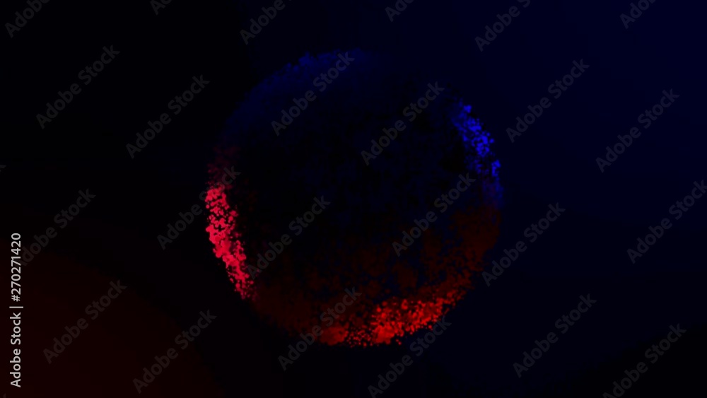 Poster beautiful red and blue ring of small particles isolated on black background. animated. abstract rota