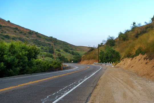 Curved Country Road In Orange County In The City Of Brea, California