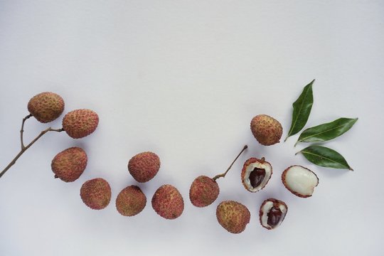 Top view of lychee isolated on white background.