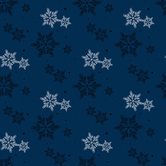 Snowflakes seamless pattern. Blue snowflake vector xmas abstract background