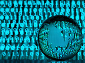 Global Cyber Crime, Glass globe illustrating the US with reflections of a infected cyber attack