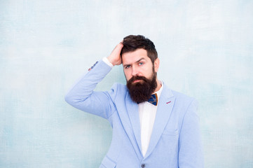 gentleman go on love date. glamour hipster male with beard. mature businessman in blue jacket....