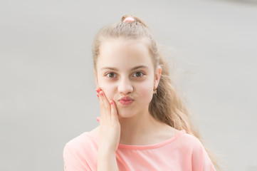 Baby face. Adorable baby face look. Little child with cute face. Small girl with healthy young face...