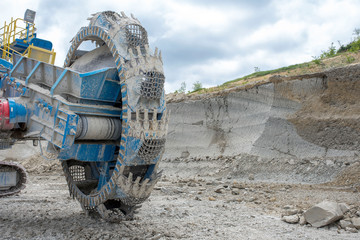 Bucket wheel excavator on the limestone and marl quarry