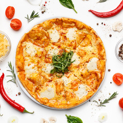 Hot Cheesy Pizza Served On Plate, Crop