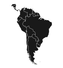 South America. Grey contour map. Сountries and islands. Vector illustration