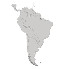 South America. Contour map. Сountries and islands. Vector illustration