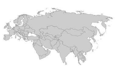 Eurasia. Contour map. Countries and islands. Vector illustration